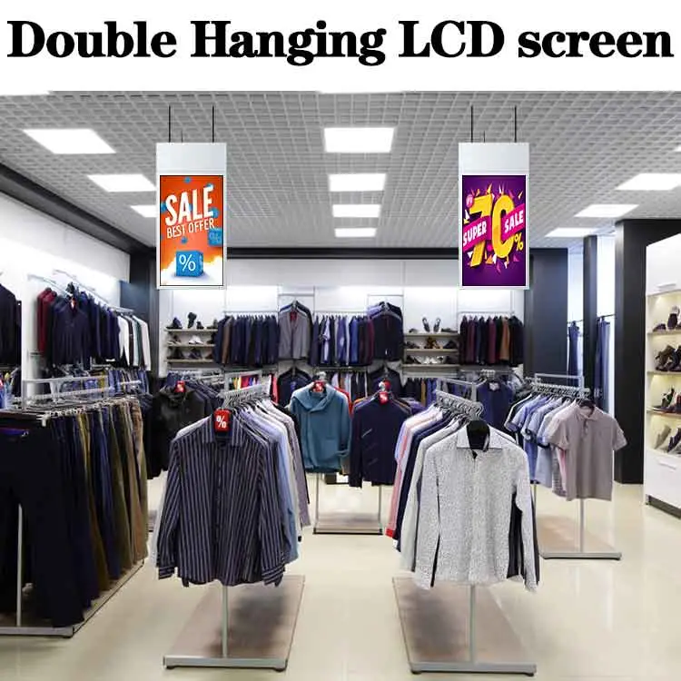 Semi-Outdoor Digital Signage Double Sided Roof Hanging LCD Poster Shop Window Transparent Double Side Hanging Screen Display with Interactive Whiteboard