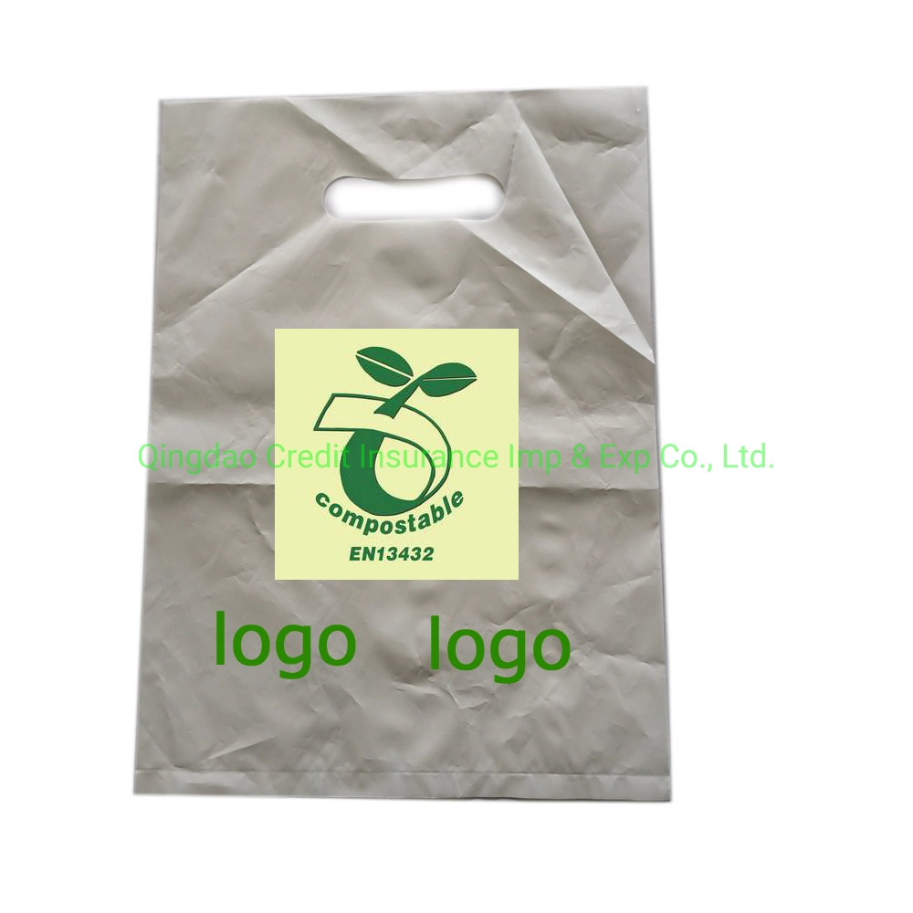 Custom Logo Design Printed Biodegradable PLA+Pbat Carrier Punch Hole Handle Shopping Plastic Die Cut Bag