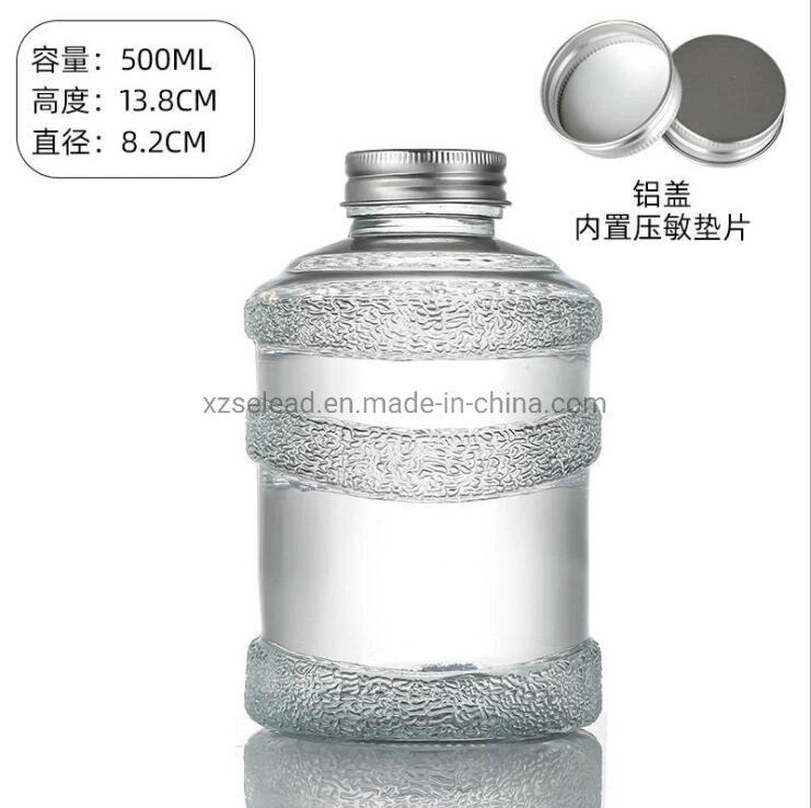 Mineral Water Barrel Shape Glass Water Wine Bottle with Plastic Cap 350ml 500ml