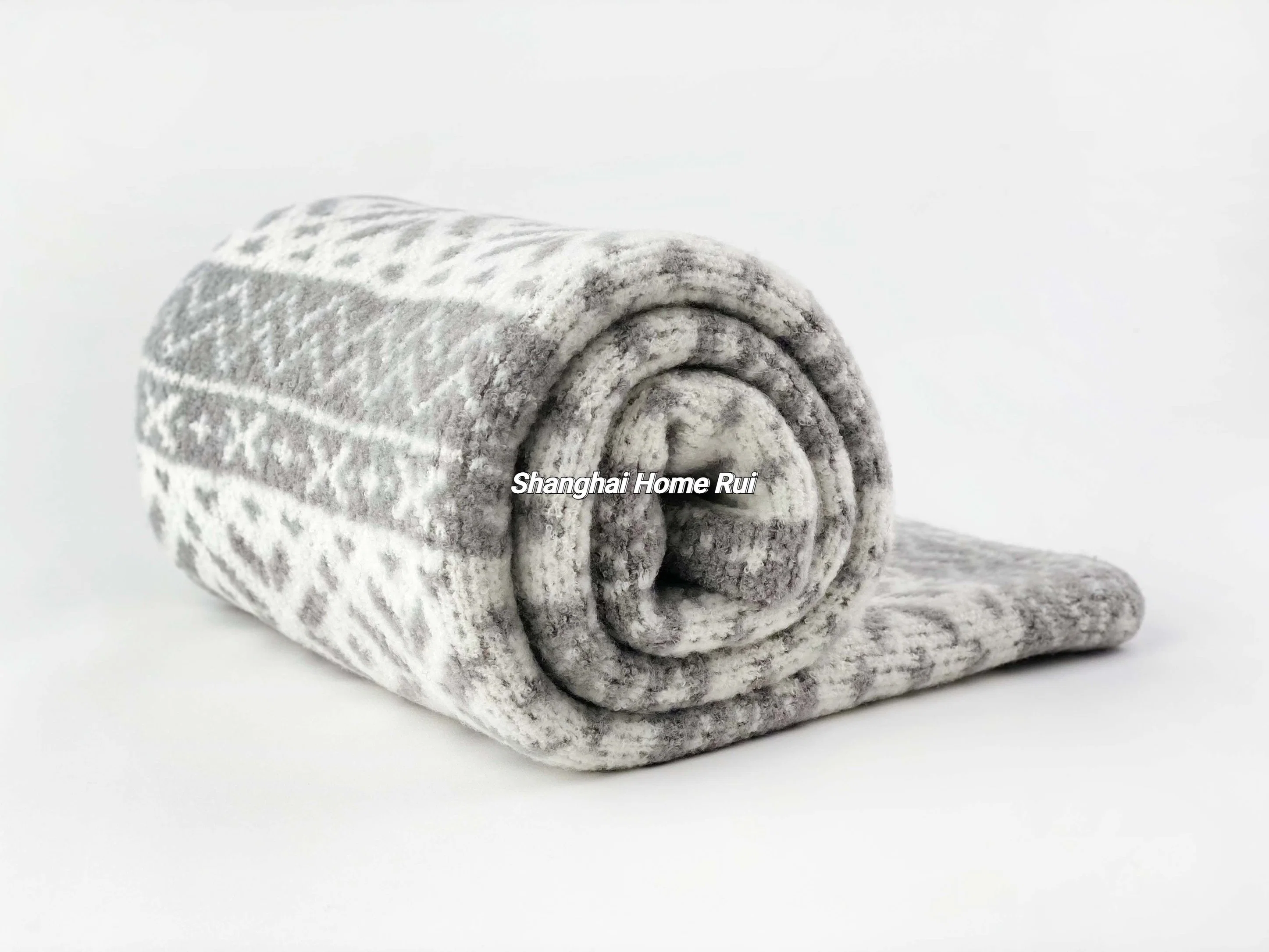 Home Outdoor Travel Bed Sofa Car Soft Warm Grey White Jacquard Fleece Cozy Faire Island Design Throw Blanket Cover