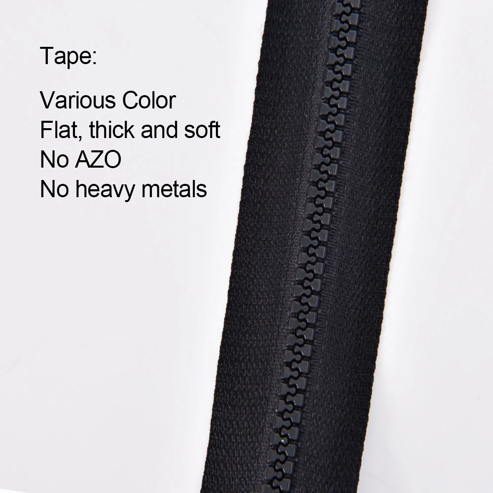 China Manufacture Custom #5 #8 #10 Fancy Tank-Teeth Resin Zipper Long Chain for Garment/ Bag/ Hoodie