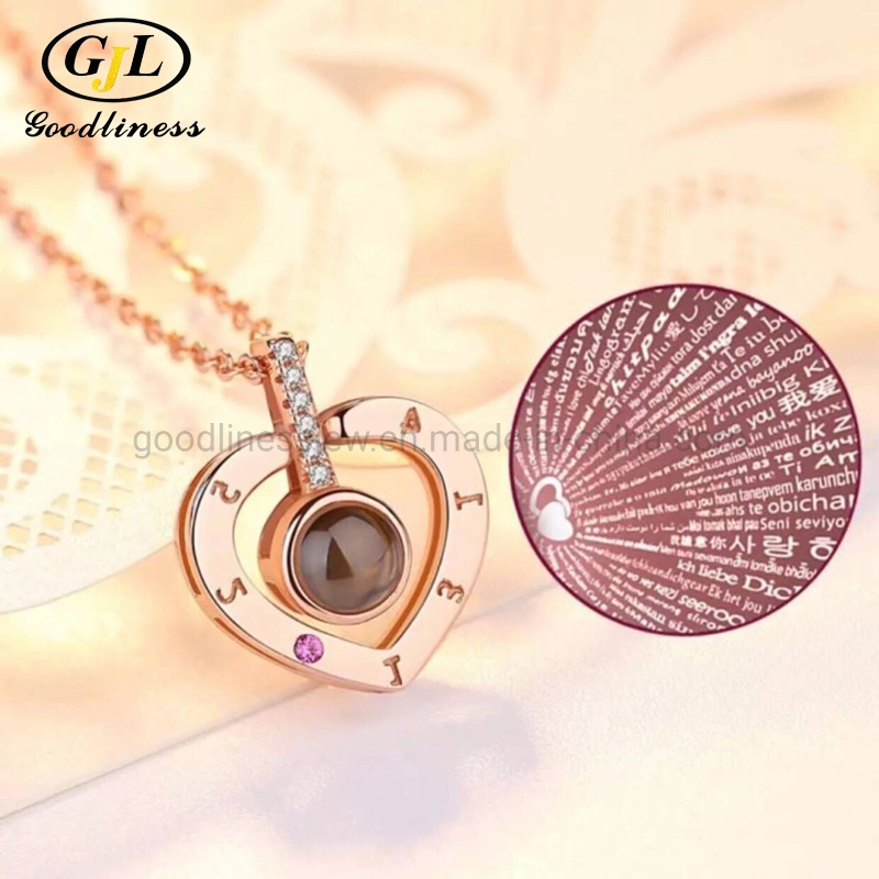 New Arrival Trendy Products Projection Heart Pendant 100 Language I Love You Necklace