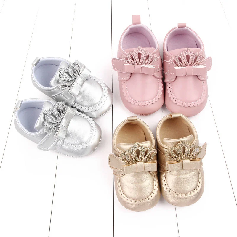 Spring and Autumn Tiara Design Leather Baby Walking Shoes