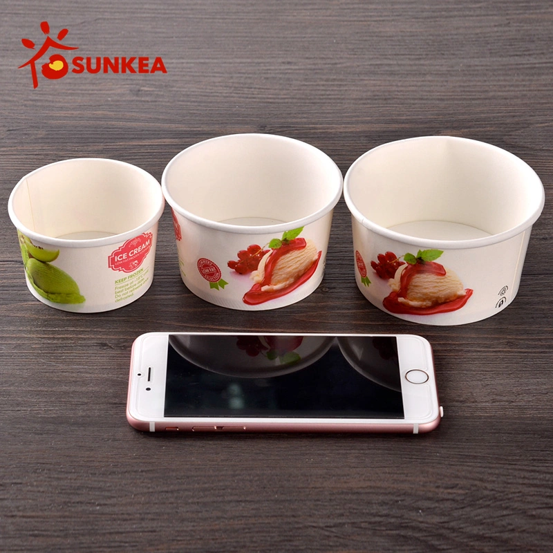 Eco Sunkea Frozen yogurt helado vaso de papel 3oz 5oz 8oz logotipo impreso taza y taza desechable para helados