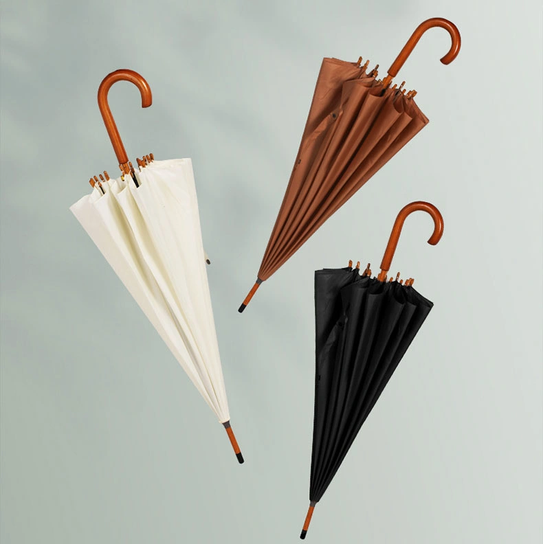 Elegant Traditional Vintage 16-Ribs Umbrella Wooden Handle Stick Umbrella Parasol Premium Good Quality Umbrella