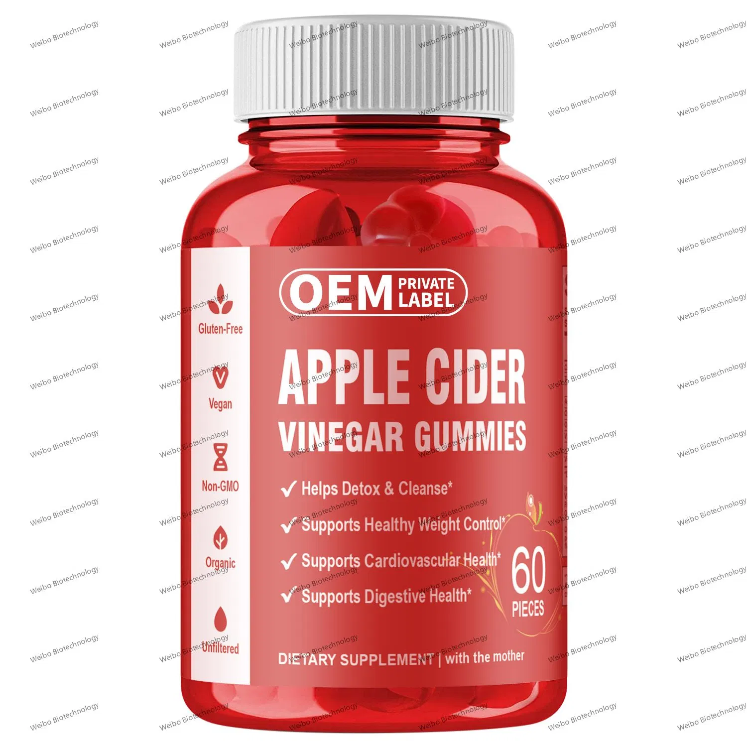 Perda de peso Vegan Apple Cider vinagre Gummies OEM Slimming produtos 60PCS