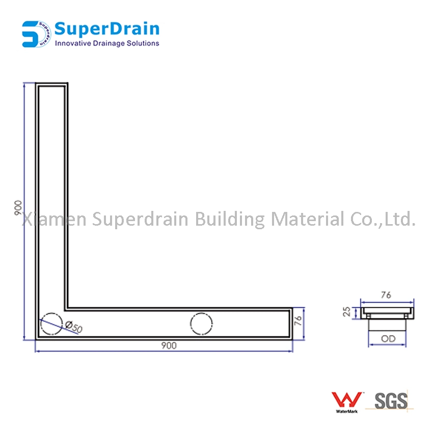 L Shape Bathroom Accessories Rain Water Drain with ISO9001 Certification