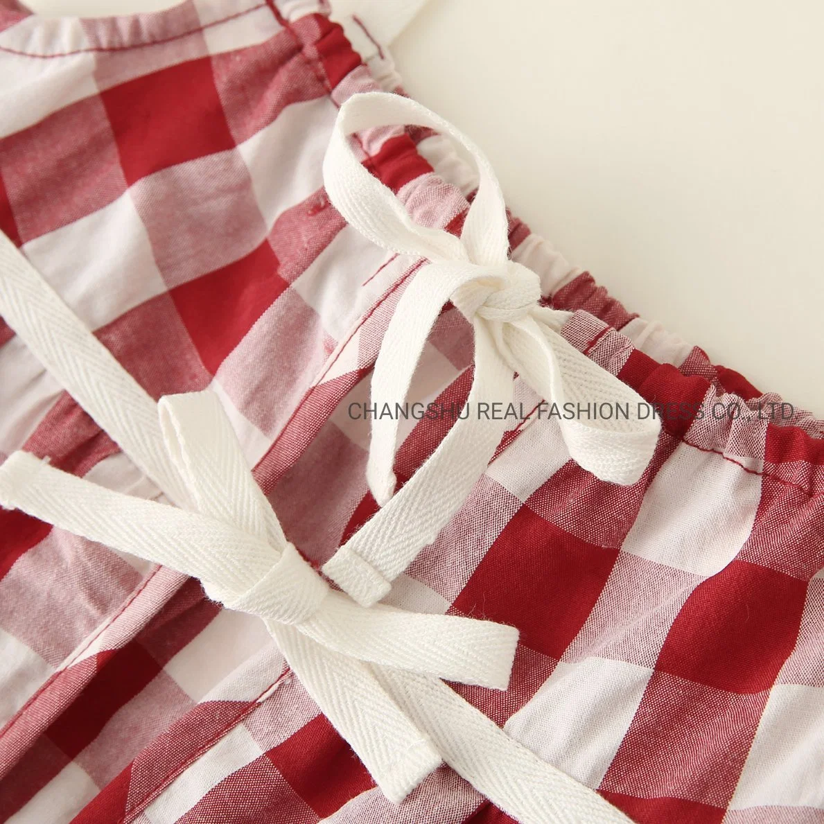 Infant Clothes Girls Baby Woven Plaid Suspender Short with Decorative Tape