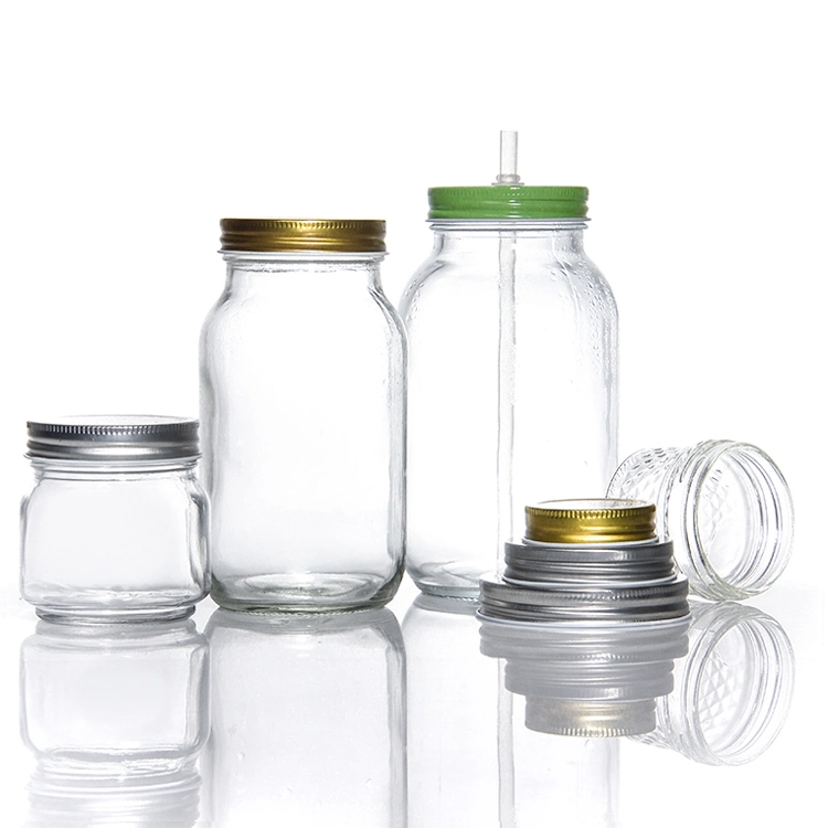 Half Pint 32oz 4oz 5oz 8oz 16oz 24oz Bar Restaurant Kitchen Clear Square Wide Mouth Glass Mason Canning Jar with Lid and Band