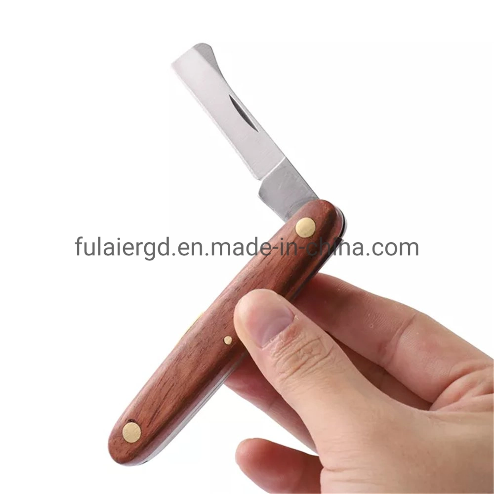 Mango de madera de poda injerto cuchillo Navaja plegable Cuchilla en ciernes