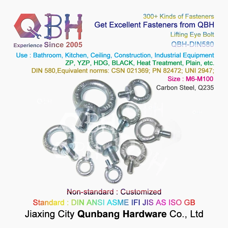 Qbh DIN580/BS4278/JIS118 Customized M8-M100 Stainless Steel/Carbon Steel Eye Lifting Bolt Spare Replace Parts Boat Ship Shipyard Forging Marine Rigging Hardware