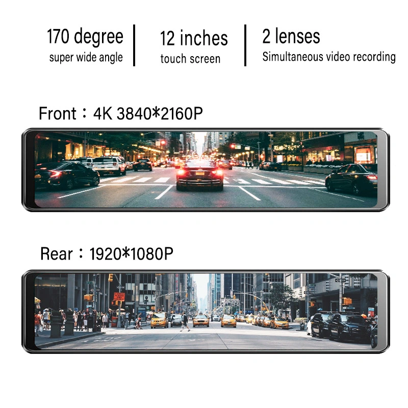 12 Inches Touch Screen Rearview Mirror Car Dash Camera Front and Rear Dual Camera 4K WiFi GPS Tracker Best Dash Cam Car DVR