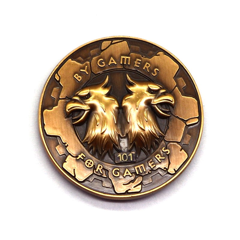 Factory Custom Made Gold Plated Sandblasted Metal Badge Manufacturer Customized Commemorative Alloy Emblem Bespoke Wholesale/Supplier Round Company Logo Souvenir Coin