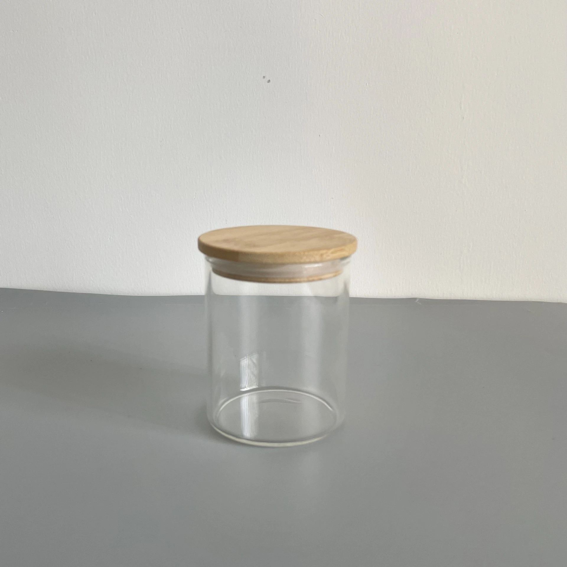 9 Oz/270 Ml Sublimation Blank Frosted Glass with Bamboo Cover Transparent Candlestick Glass Food Storage Container