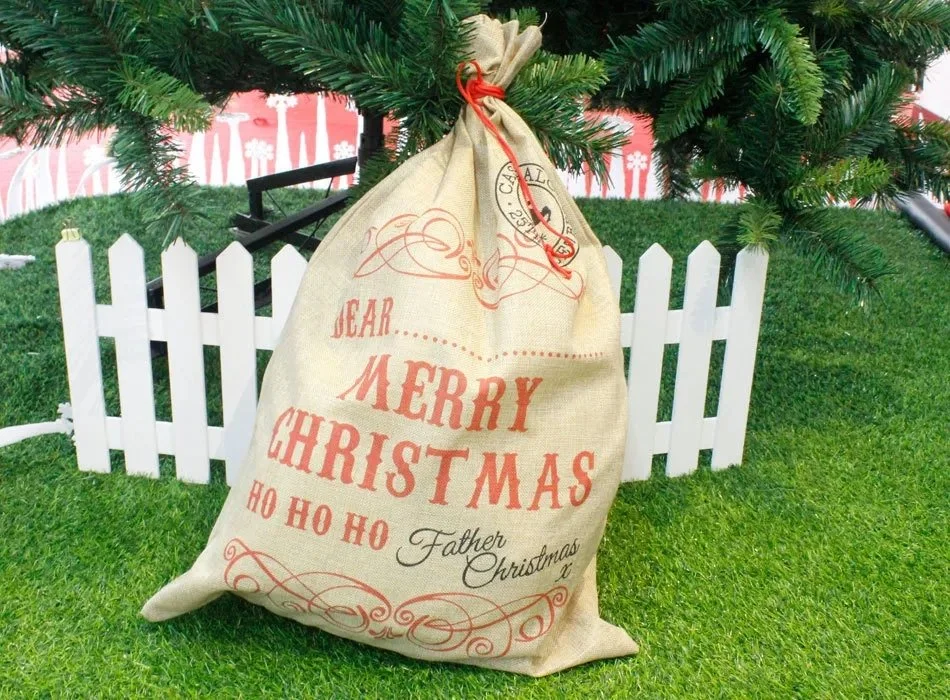 Custom Printed Christmas Jute Bags Christmas Gift Bags Santa Sacks