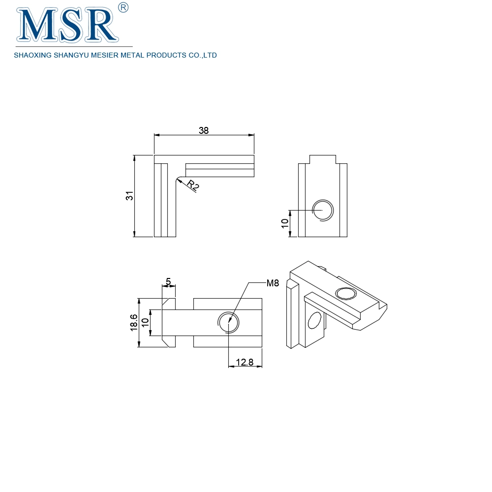 Hot Selling Casting Zinc Strong Connecting Ob45ce-10 Zinc Part for 45 Series Aluminium Extrusion Profile