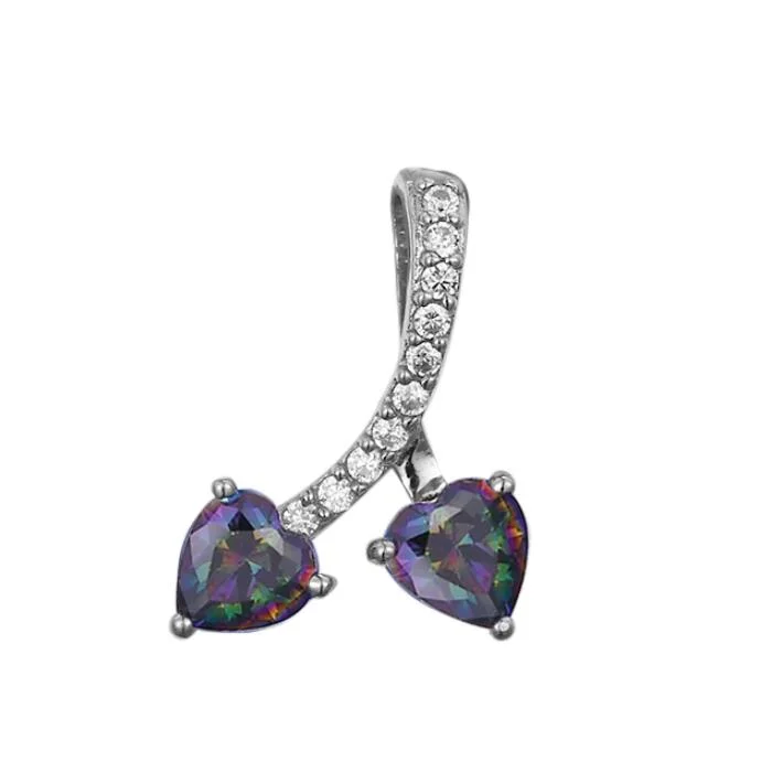 Hot Selling Two Hearts Color CZ 925 Sterling Silver Pendant