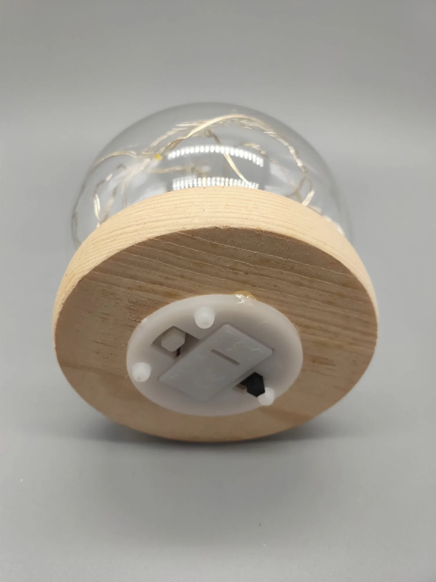 2021 Christmas Glass Ball with Wooden Bottom and LED Lights