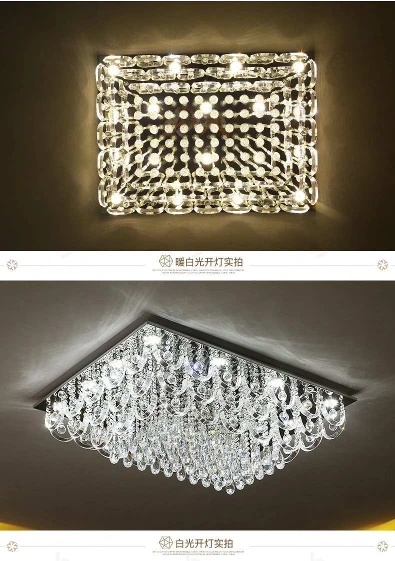 Crystal Light LED Living Room Lamp Bedroom Modern Rectangular Ceiling Lamp Lighting