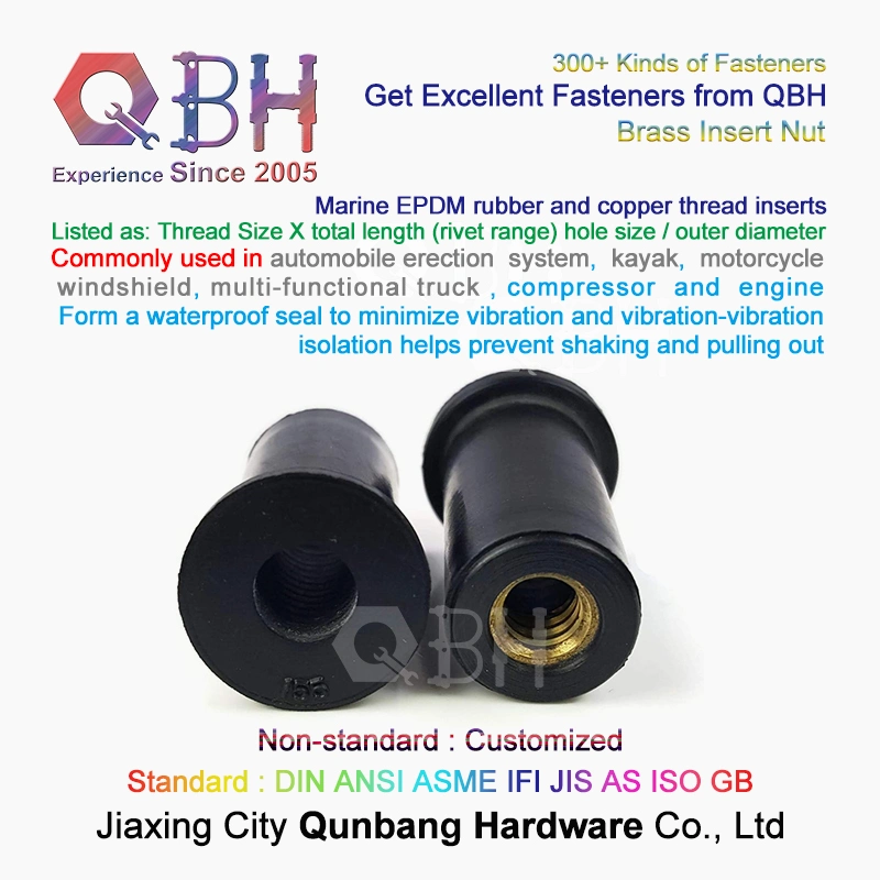 Qbh Compressor and Engine Machining Repairing Maintenance Parts EPDM Rubber & Copper Brass Thread Customized Custom-Made Inserts Nut Bolt Spare Accessories