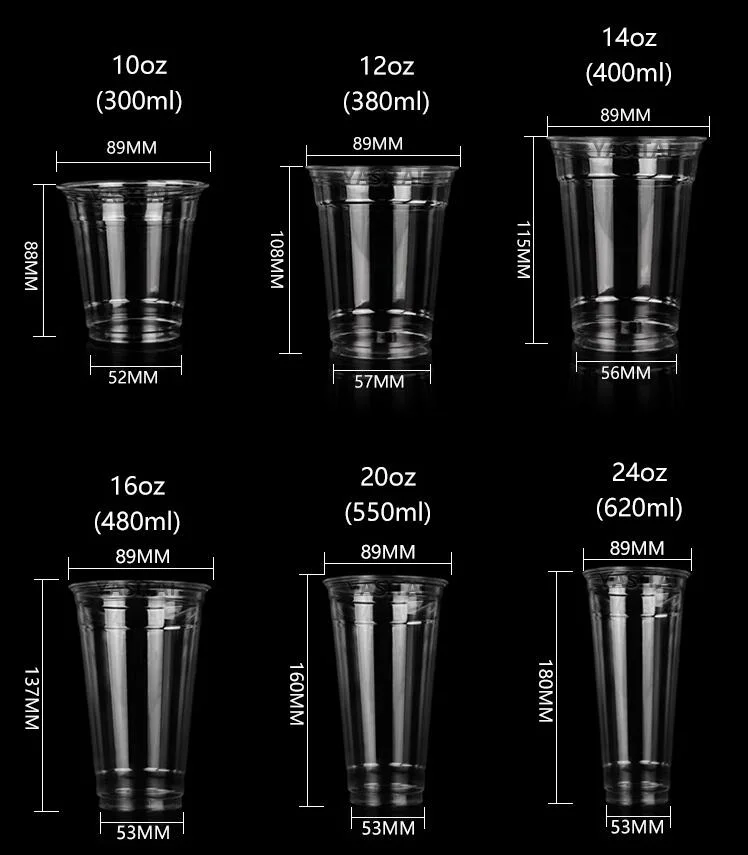 Transparente 12oz 16oz 22oz 32oz de jugo de bebidas de taza de leche de plástico envases de comida para llevar taza de Plástico PP Pet