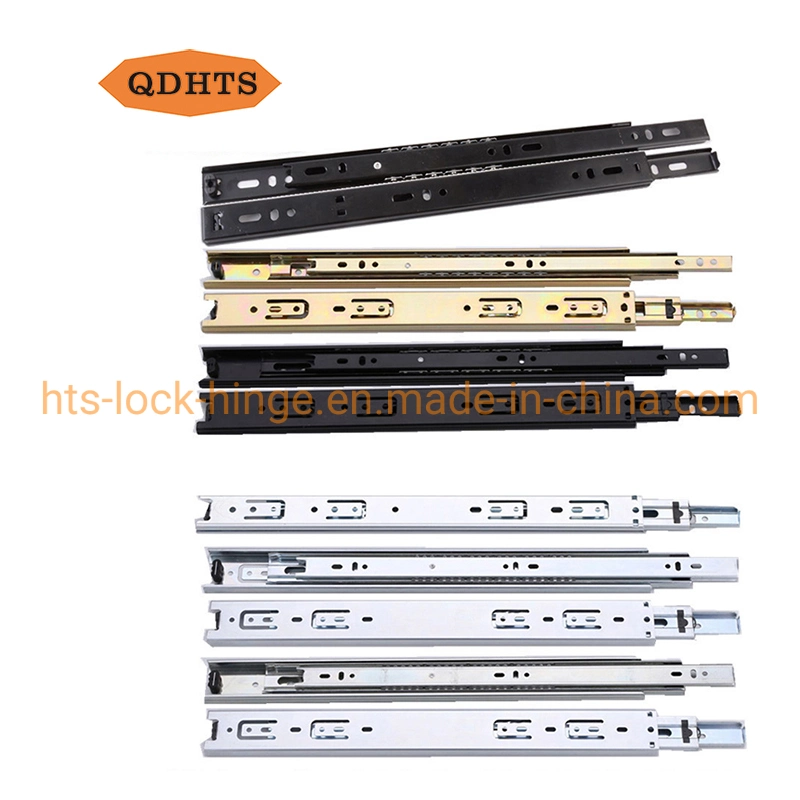 Furniture Hardware New Products Black Steel/Iron 35/45mm Three Fold Ball Bearing Soft Self Close Telescopic Kitchen Cabient Rail Full Extension Drawer Slides