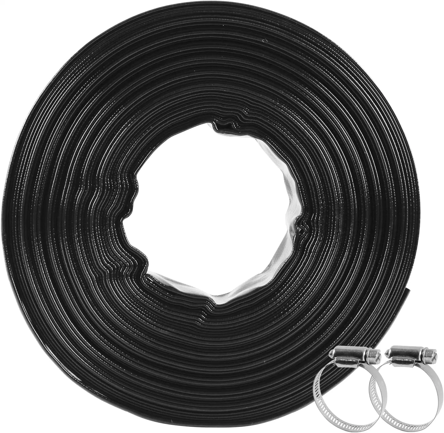 Lay Flat Drain Hose PVC Swimming Pool Backwash Hose with 2PCS Clamp