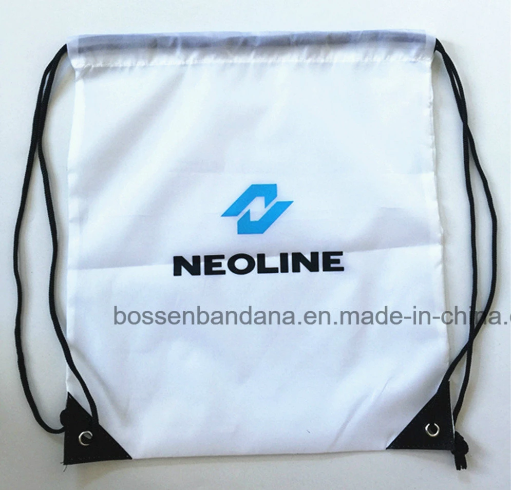 OEM Customized Logo Printed White Polyester Nylon Drawstring Gym Backpack Bag Manufacturer