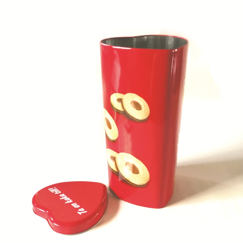 Factory Custom Tall Heart Shaped Tin Can for Biscuit Cookie Packaging