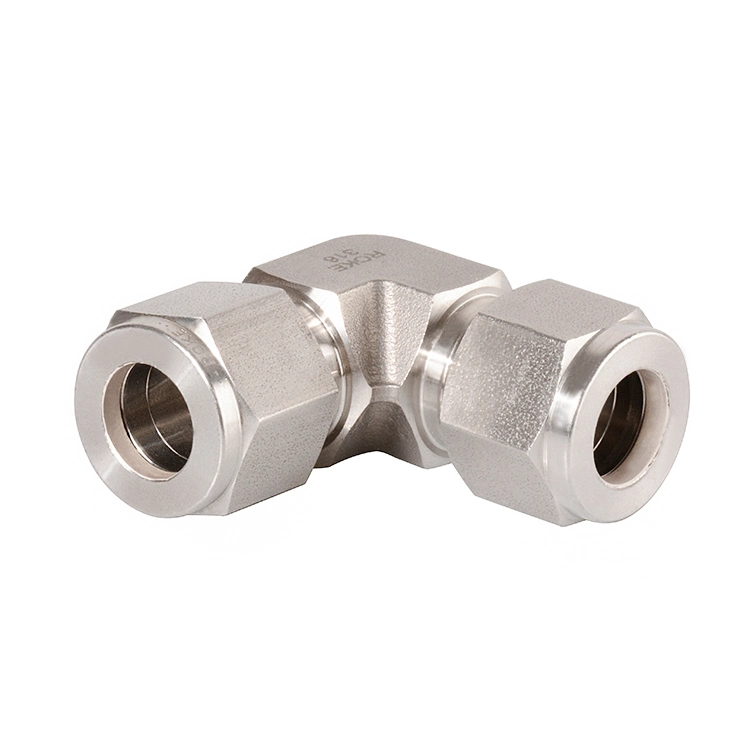 SS316 Stainless Steel 3/8 Inch Double Ferrules Tube Compression 90 Degree Union Elbow 7500psi