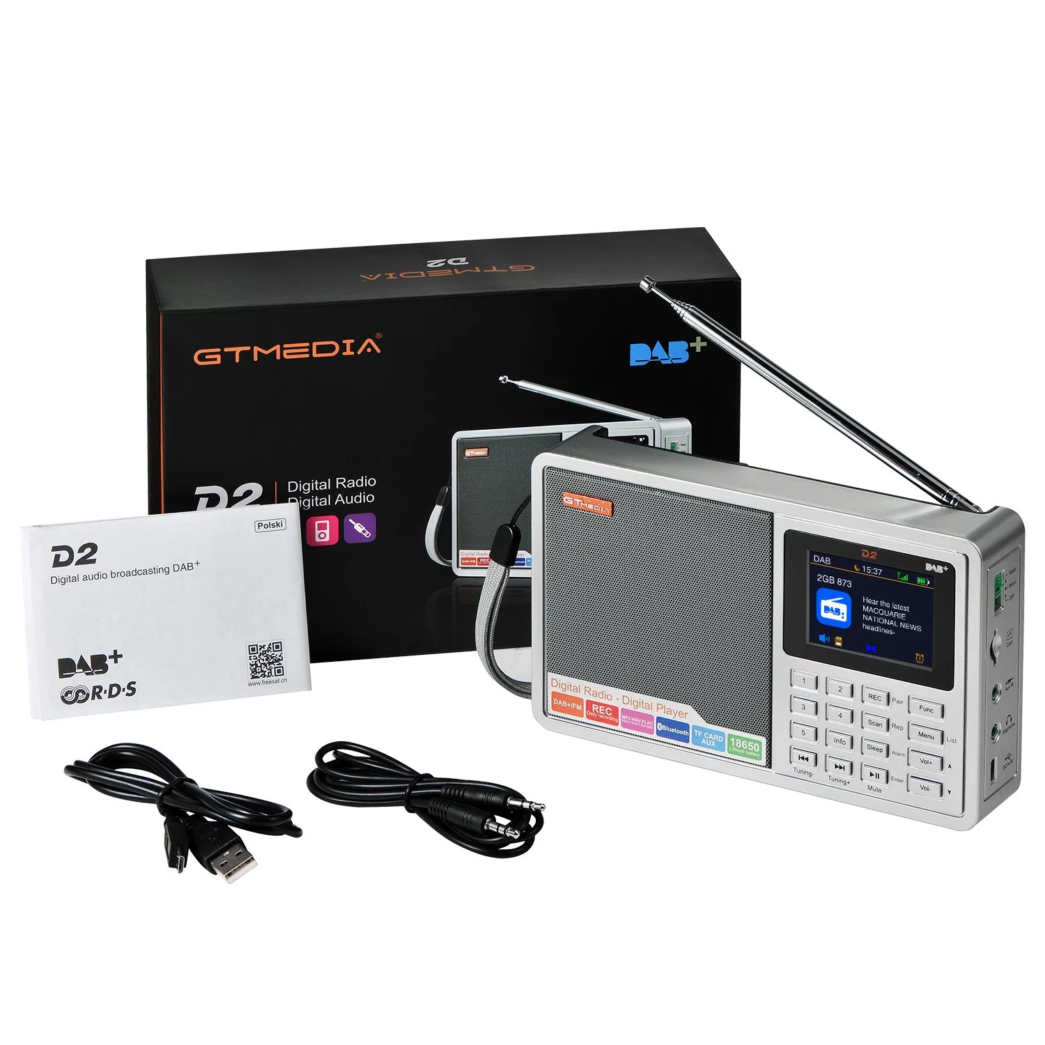 Gtmedia D2 DAB+/FM+Bt/Card/auxiliar de apoyo de Radio Digital TF tarjeta 2.4inch PANTALLA LCD