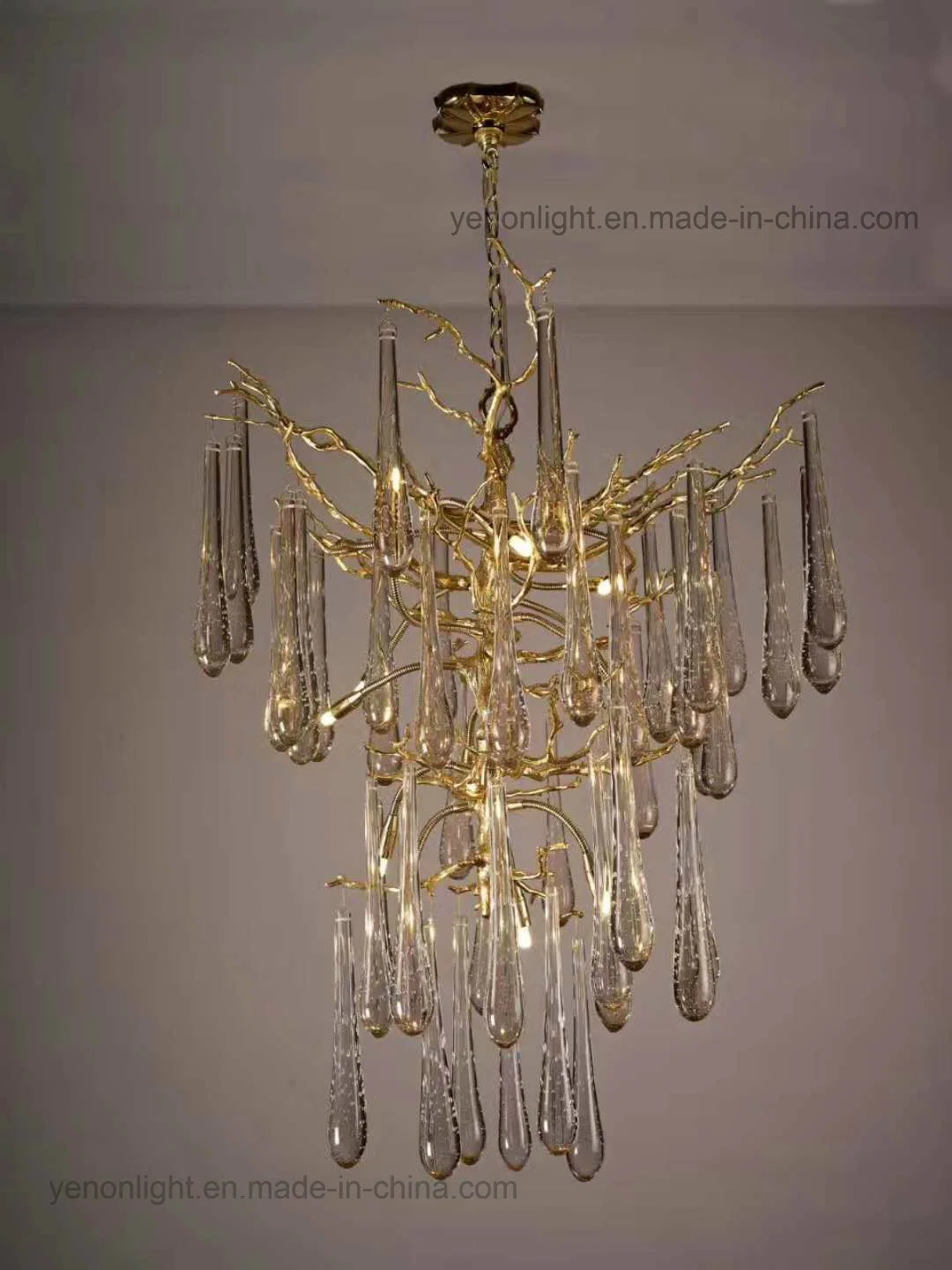 Luxury Branch Water Drops Copper Crystal Chandelier Lighting Pendant Lamp