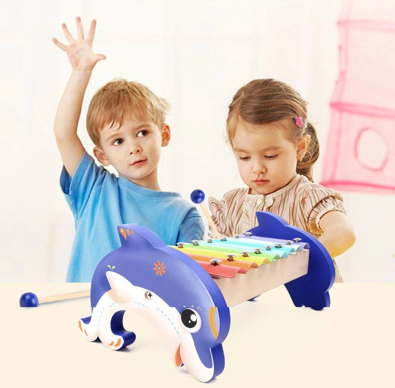 Kids Dolphin Percussion Instruments Baby Xylophone Musical Wooden Toy