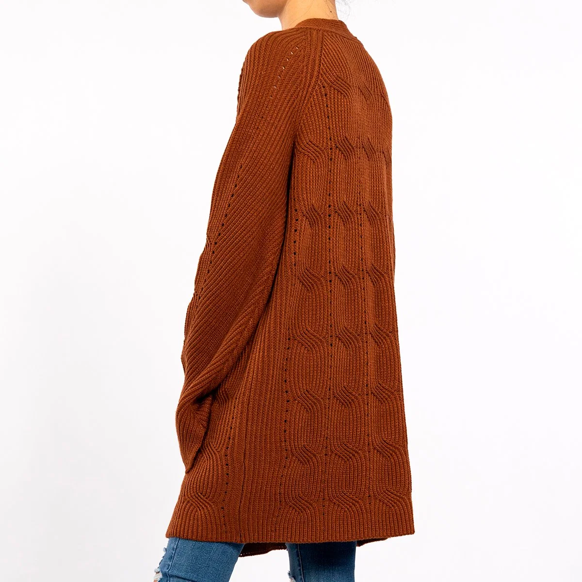 Fashion Premium Feeling Knitted Cardigan Fall Chunky Line Long Sleeve V-Neck Loose Sweater Women