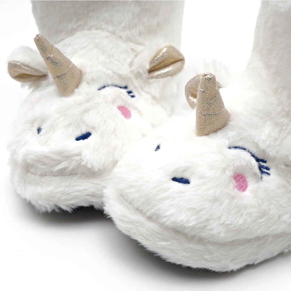 White Super Warm Custom Size Bedroom Floor Anti-Slip Unicorn Home Kids Boots for Girls