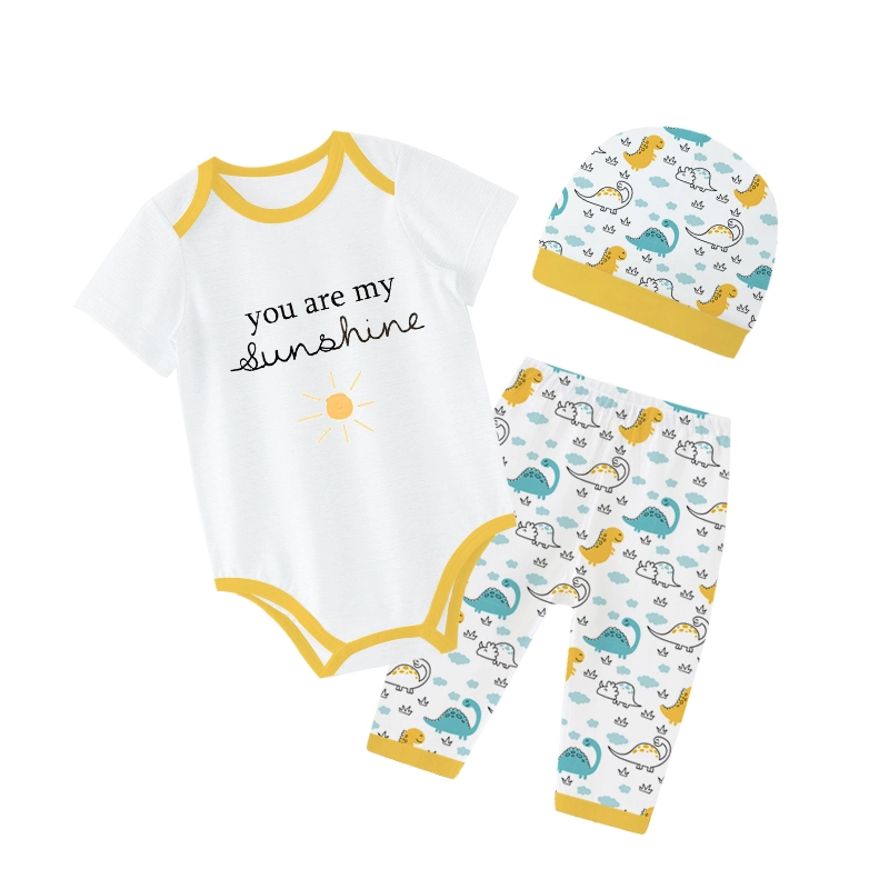 3PCS Newborn Boys Girls Baby Customized Outfit Set Cute Short Sleeve Romper, Infant Clothes