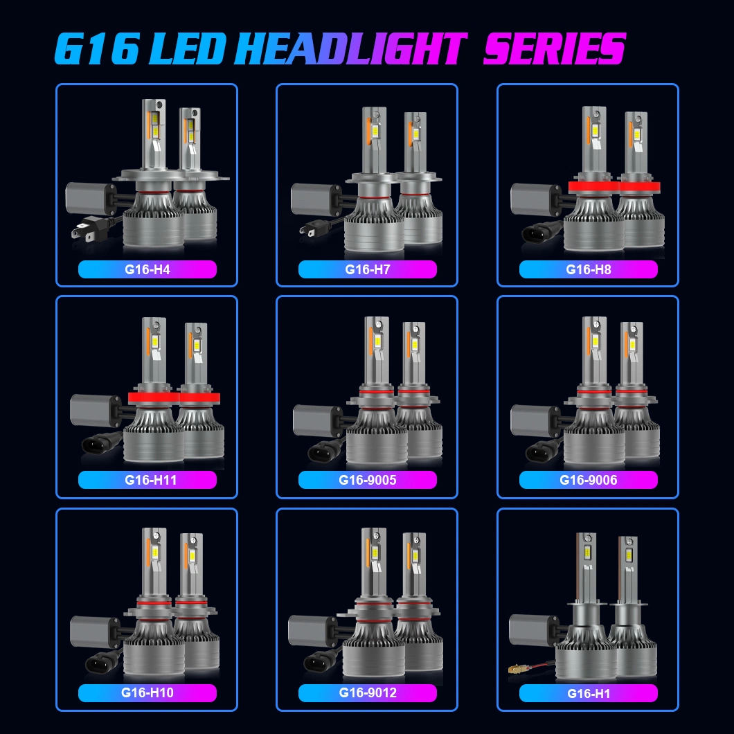 Car LED H7 Lights 12V LED Faro lámpara CANbus H1 H3 H4 H7 H8 H9 H11 bombilla LED para faros G16 Alta potencia