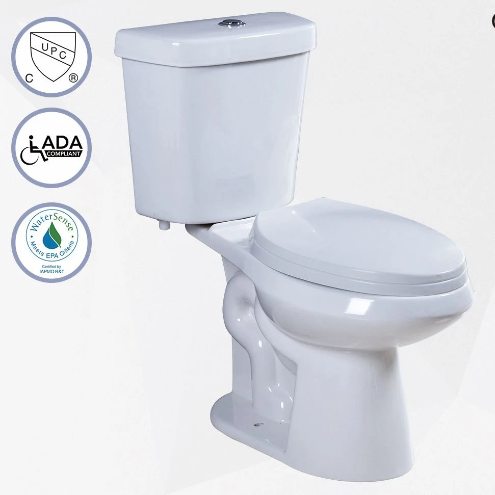High Efficiency Bathroom Sanitary Ware Elongated Two Piece Toilet with Insulated Tank for Canada