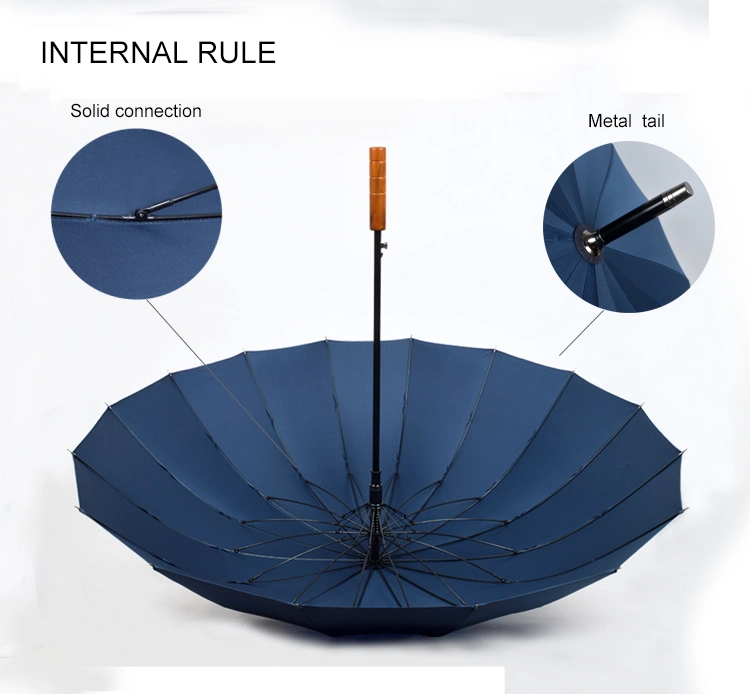 27inches 16ribs Classic Windproof Quality Wooden Handle Straight Golf Men Umbrella