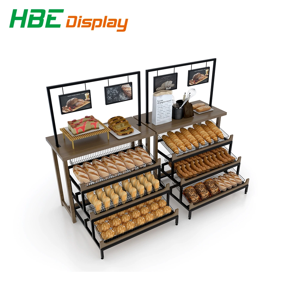 Single Sided Wood Tiered Bakery Display Rack