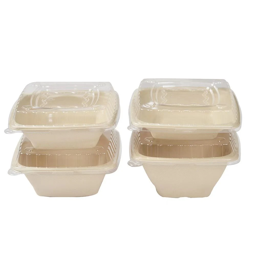 Eco-Friendly Biodegradable Bagasse Fiber Sandwich Box Party Food Tray Convenient Foodware Biomass Packaging Square Dinner Deep Plate Tableware Bowl Salad Bowl