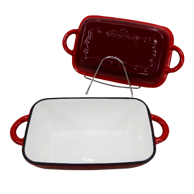 Enamel Double Use Cast Iron Bakeware Combo Cooker Roasting Pan Baking Pan Pot with Double Use Lid