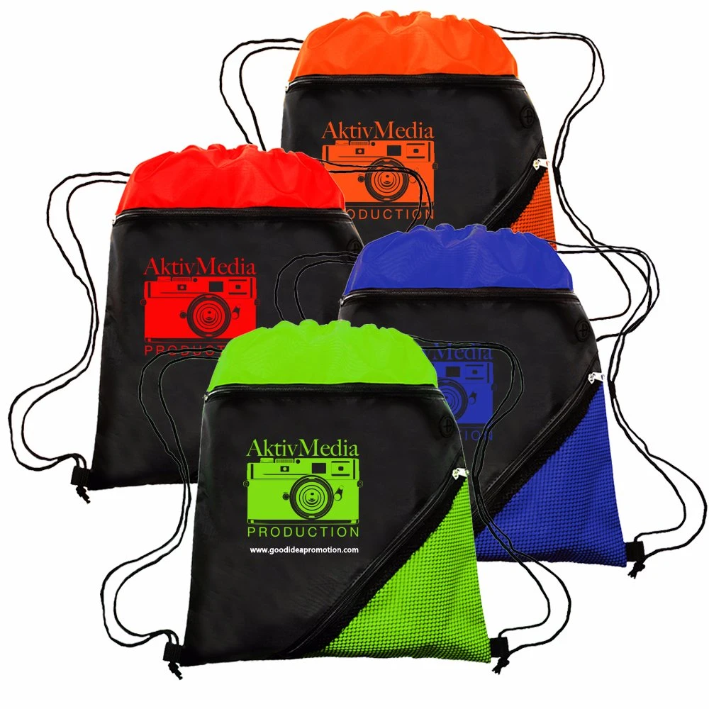 Drawstrings Bag with Zipper Pocket, Promotional Strings Bag, Drawstrings Backpack Bag