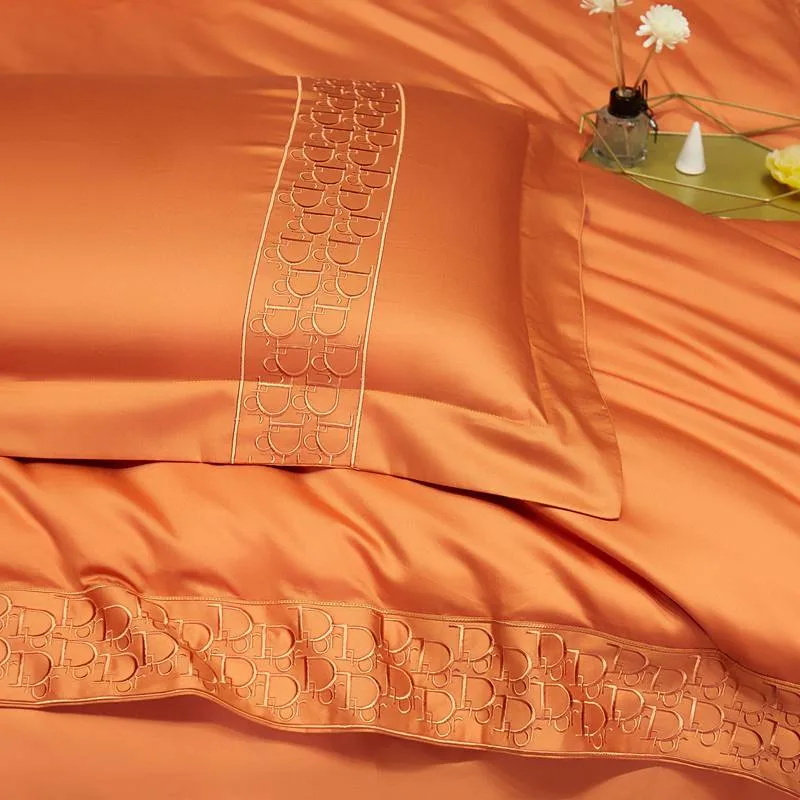 Naranja Egipto algodón Comforter edredón edredón funda cama King Size Sábanas textiles Premium para el hogar con 2 fundas de almohada almohada almohada Shams ropa de cama de proveedor