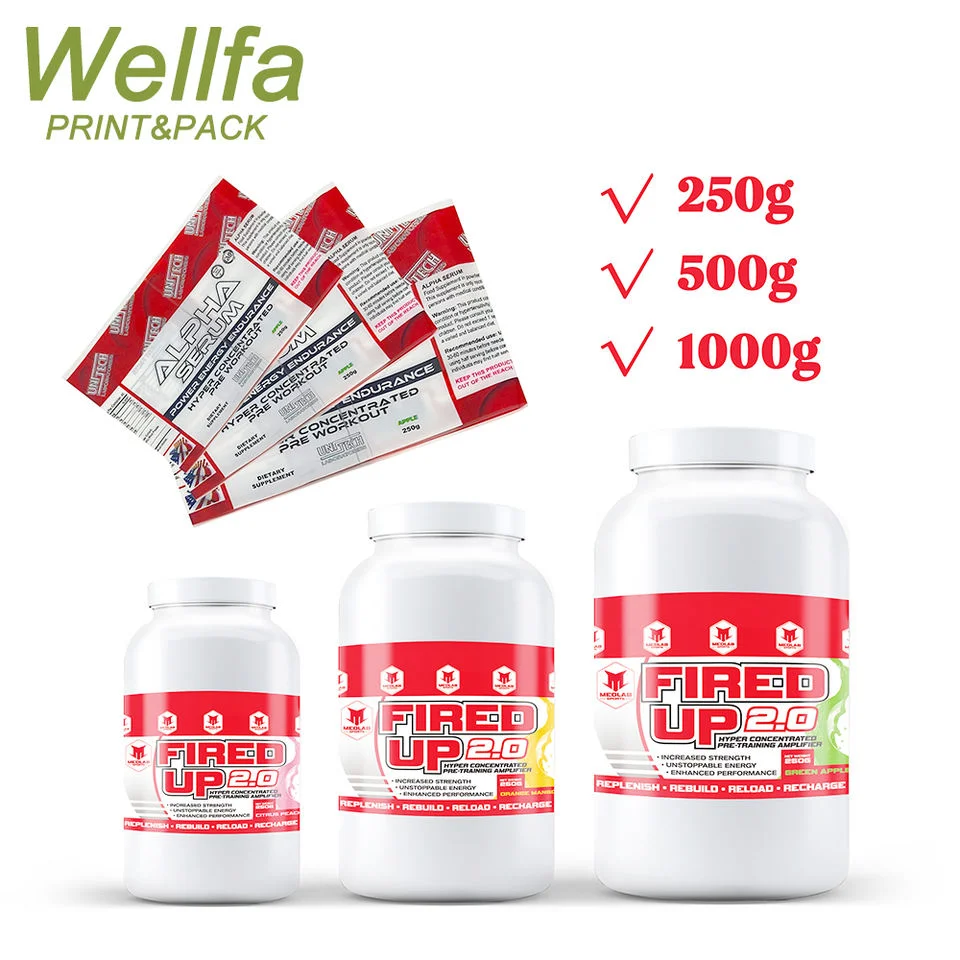 Benutzerdefinierte Logo Heat Labels Wrap Protein Powder Flaschen PVC-Folie Verpackung Kunststoff Saft Wasser Dosen Glas Getränke Schrumpfschlauch