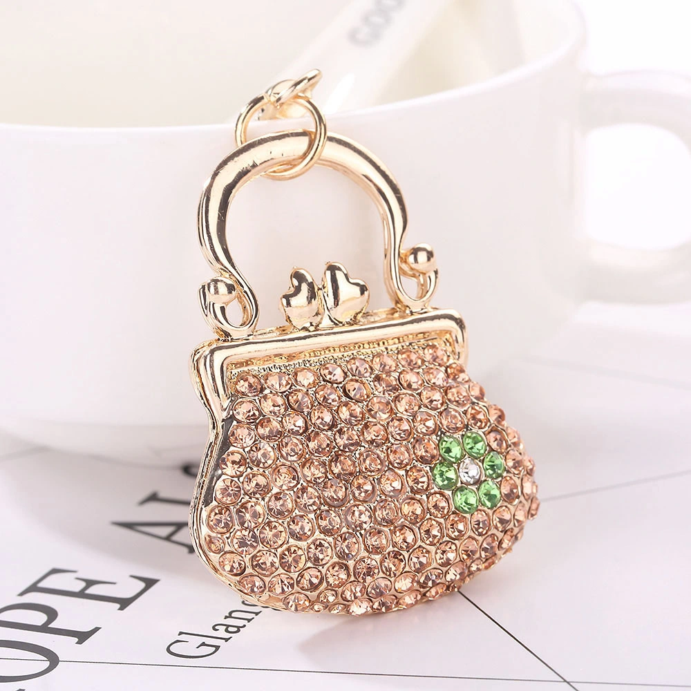 Filigree Pink Color Sparkling Cyrstal Keyring with Mini Crystals Princess Bag Charm Delicate Jewelry Handbag Purse Keychain