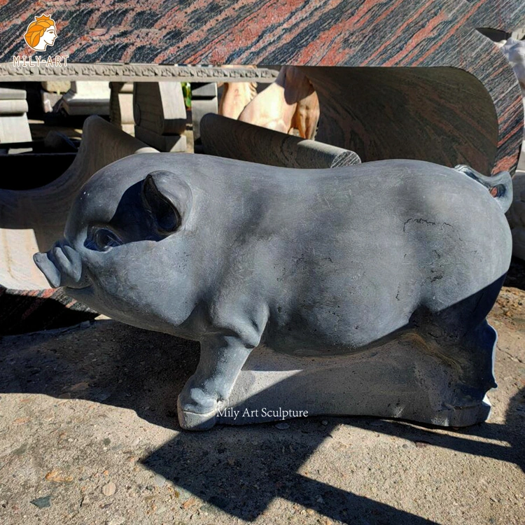 Outdoor Garden Decorative Life Size Black Granite Carving Stone Marble Pig Sculpture