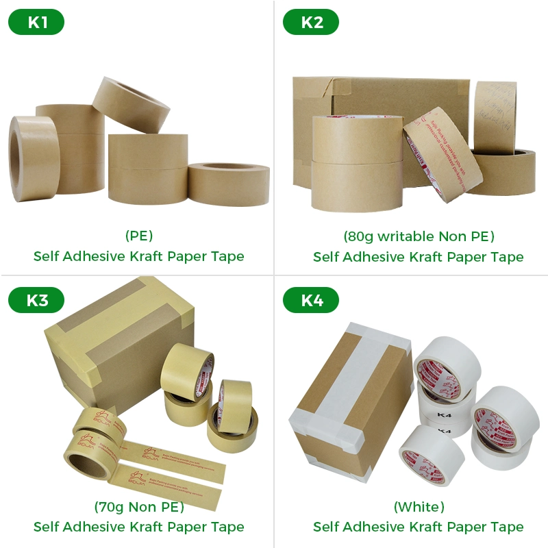 Custom Kraft Packing Tape Sealing Brown Self Adhesive Kraft Gummed Paper Masking Tape