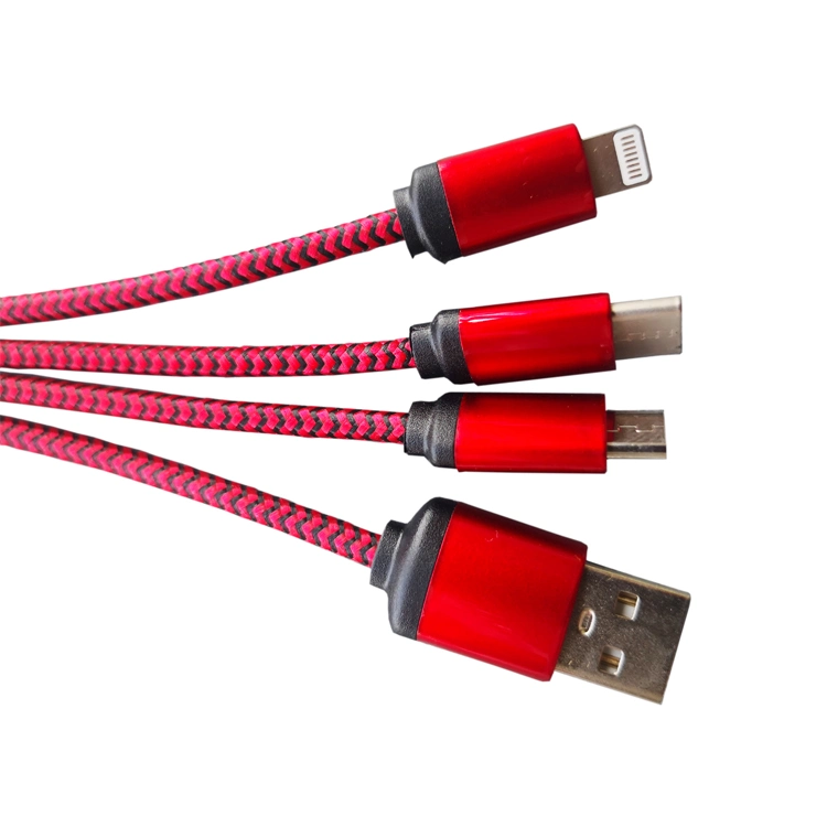 Werbegeschenk Multi Funktion 3 in 1 kundenspezifisches LED-Logo Nylon geflochtene Schlüsselanhänger USB-Schnellladekabel