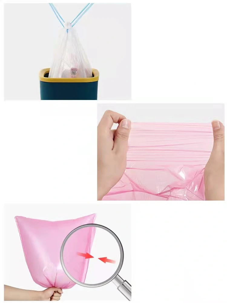 LDPE/HDPE Disposable Plastic Bag Rubbish Package on Roll Heavy Duty Customized Printed Drawstring Bag for Kitchen